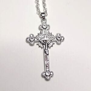 Christian Catholic Necklace Cross Zirconia 925 Silver Chain Jesus Christmas NEW